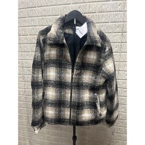 Goodfellow & Co Mens Plaid Full Zip Jacket Tan Black Cream Size M NWT